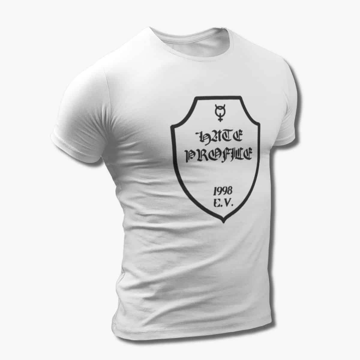 Hate Profile Band T-Shirt, Hate Profile Logo White Tee Shirt, Black Metal Merchandise