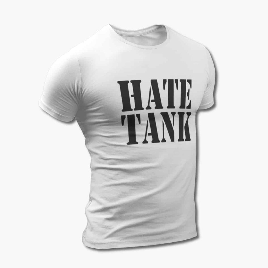 Hate Tank T-Shirt, Hate Tank Logo White Tee Shirt, Thrash Metal, Groove Metal Merchandise
