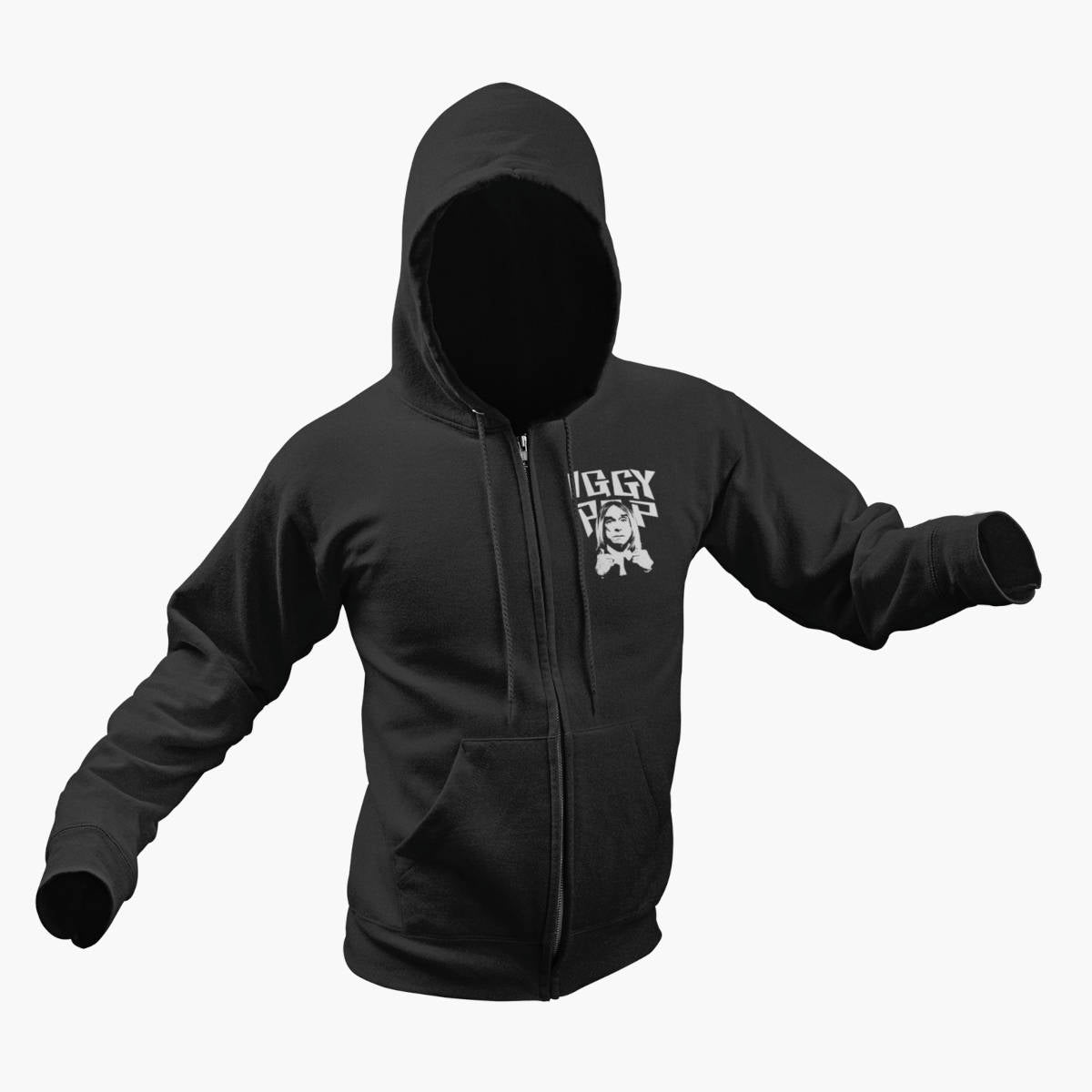 Iggy Pop Zip Hoodie, Iggy Pop Artwork Black Zipper Hoodie, Hard Rock Merchandise