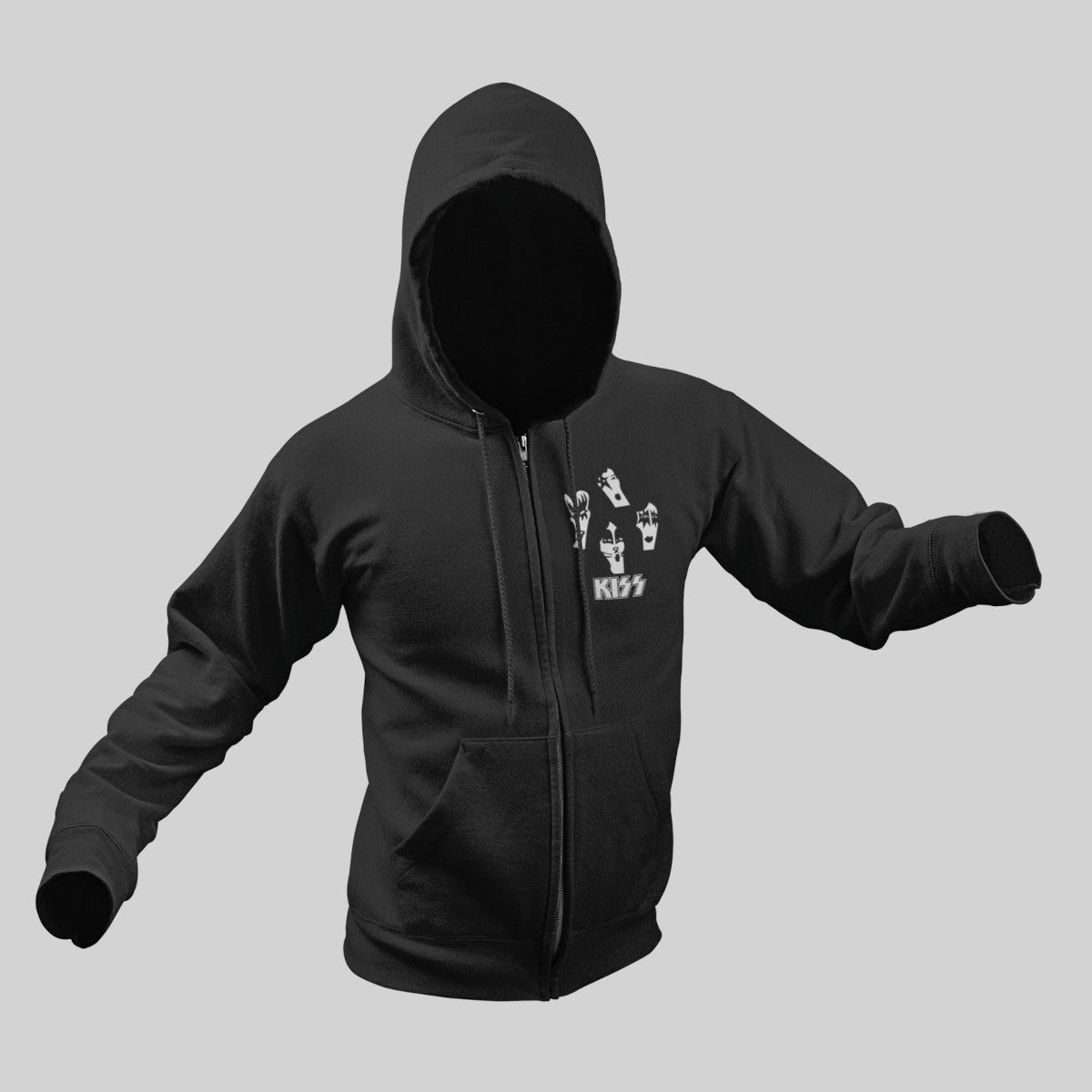 Kiss Zip Hoodie, Kiss Artwork Black Zip Sweatshirt