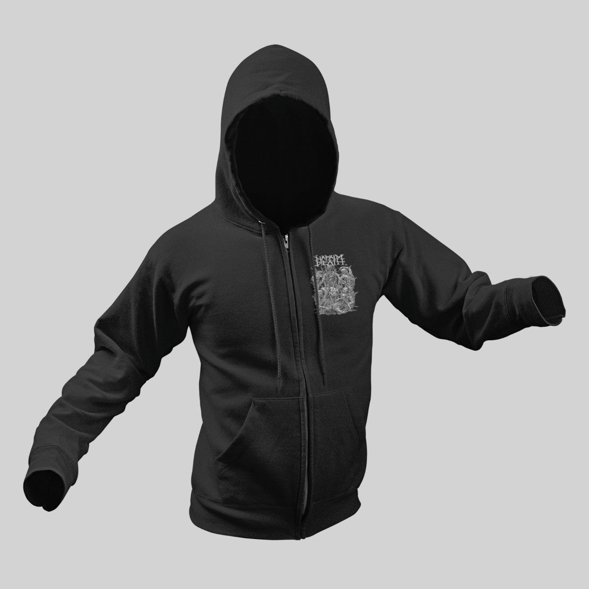 Napalm Death Zip Hoodie, Napalm Death Artwork Black Zip Sweatshirt