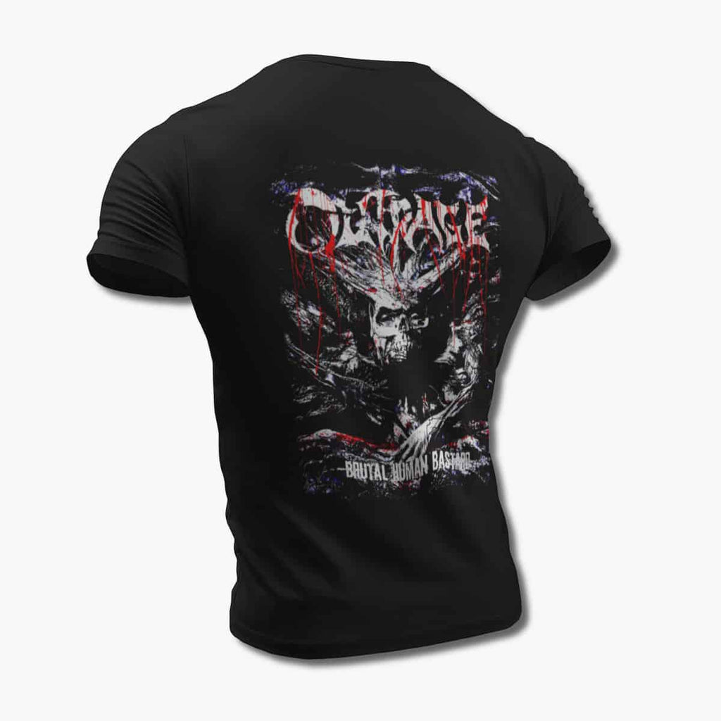 Outrage Band T-Shirt, Outrage Brutal Human Bastard Black Tee Shirt, Death Metal Merchandise