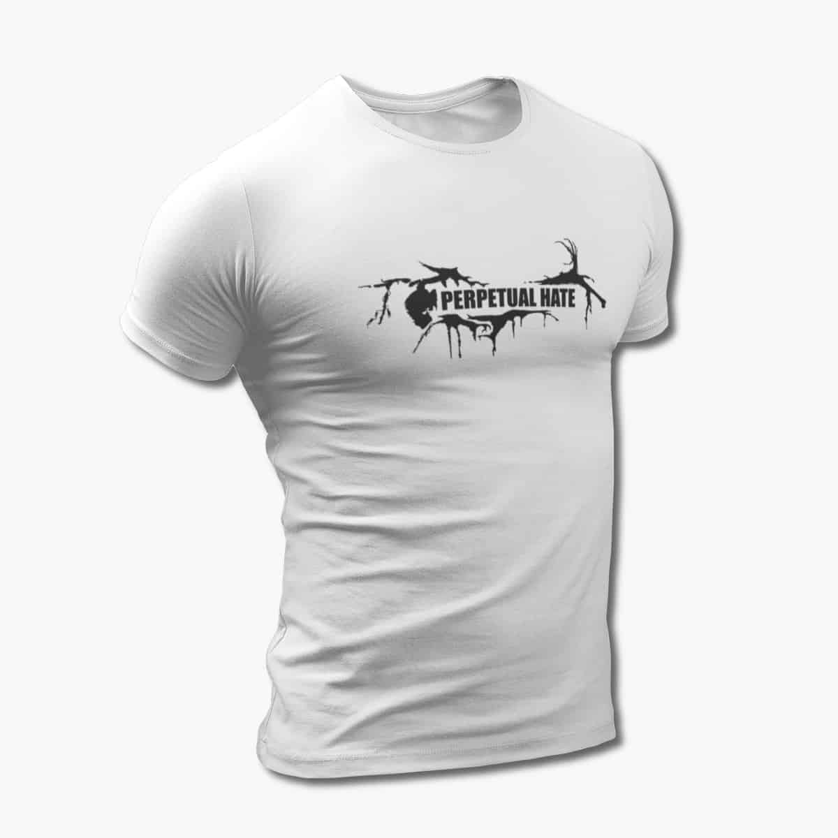 Perpetual Hate T-Shirt, Perpetual Hate Logo White Tee Shirt, Death Metal Merchandise