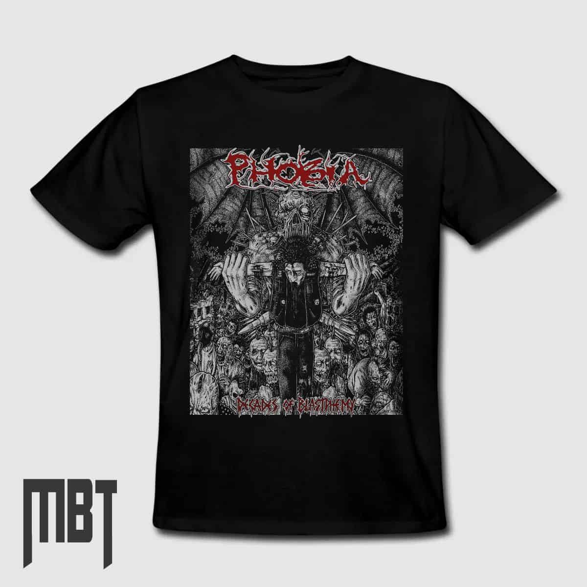 Phobia T-Shirt, Phobia Decades of Blastphemy Tee-Shirt #2, Grindcore, Metal Band, Crust Punk, Metal Merch