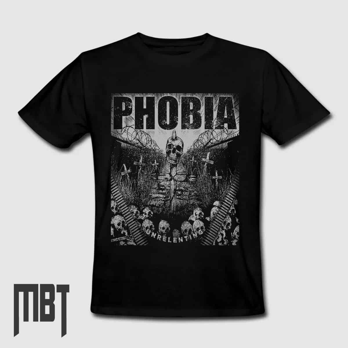 Phobia T-Shirt, Phobia Unrelenting Tee-Shirt #3, Grindcore, Metal Band, Crust Punk, Metal Merch