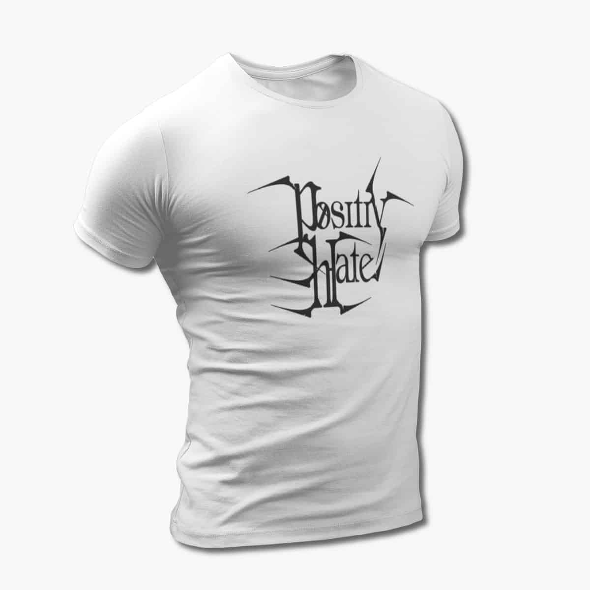 Positiv Hate T-Shirt, Positiv Hate Logo White Tee Shirt, Heavy Metal, Black Metal Merchandise
