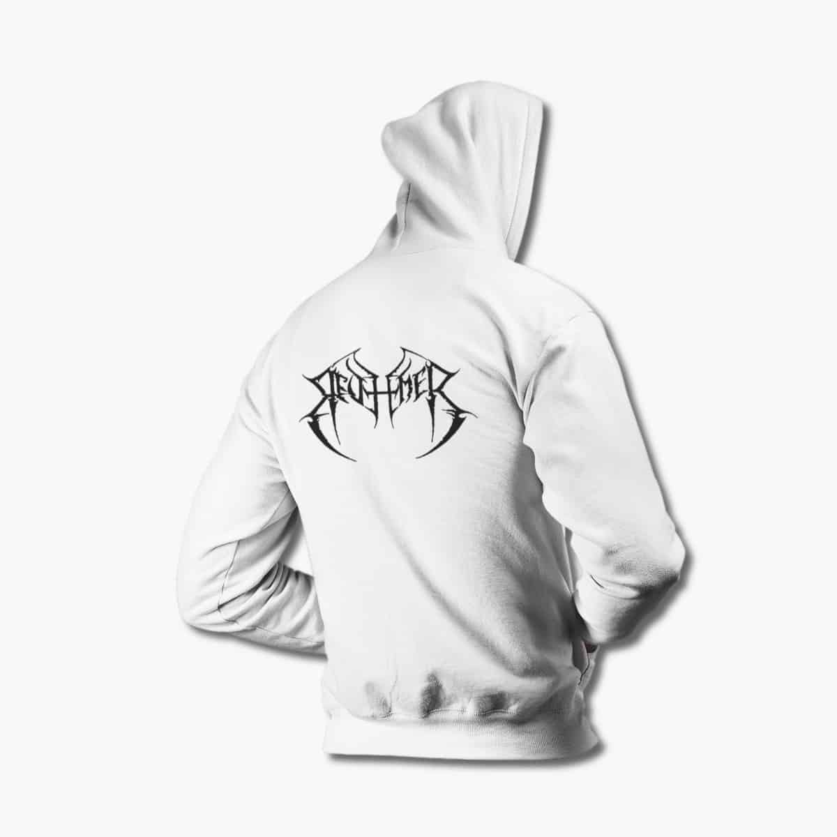 Redeemer Zip Hoodie, Redeemer Logo White Zipper Hoodie, Doom Metal Merchandise