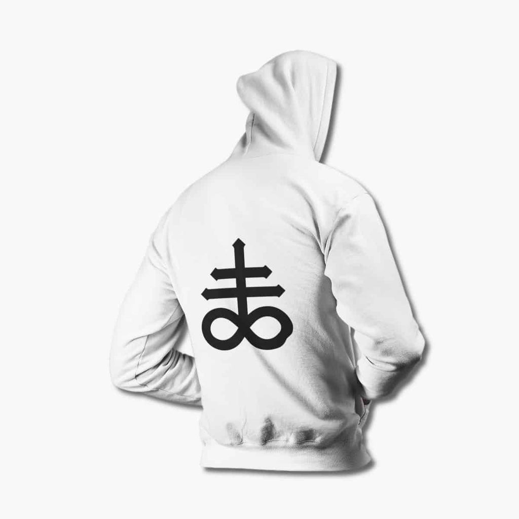 Satan’s Cross Zip Hoodie, Sigil of Satan White Zipper Hoodie