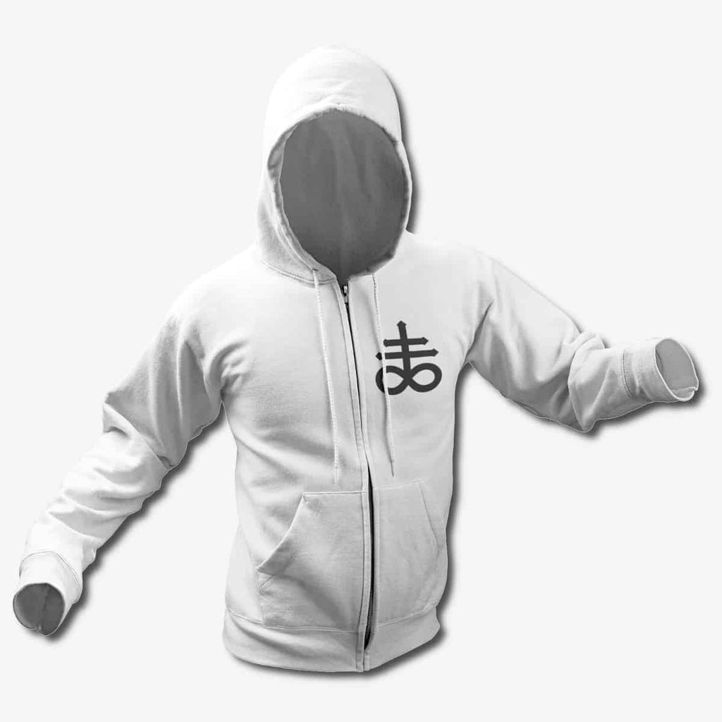Satan’s Cross Zip Hoodie, Sigil of Satan White Zipper Hoodie