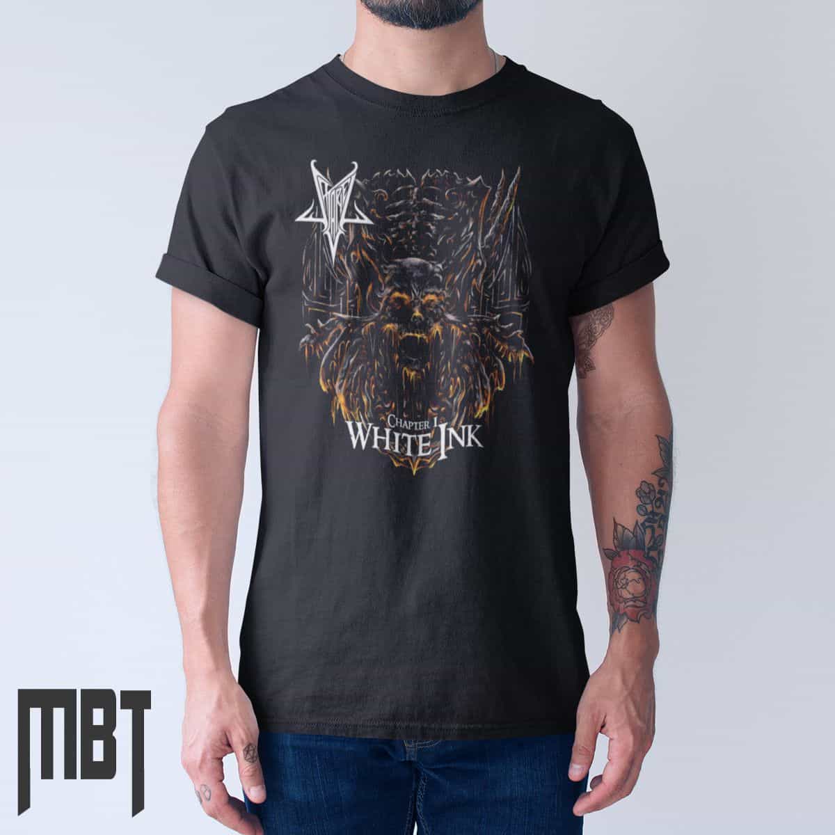 Satariel Band T-Shirt, Satariel White Ink Cover Tee-Shirt, Black Metal Merch