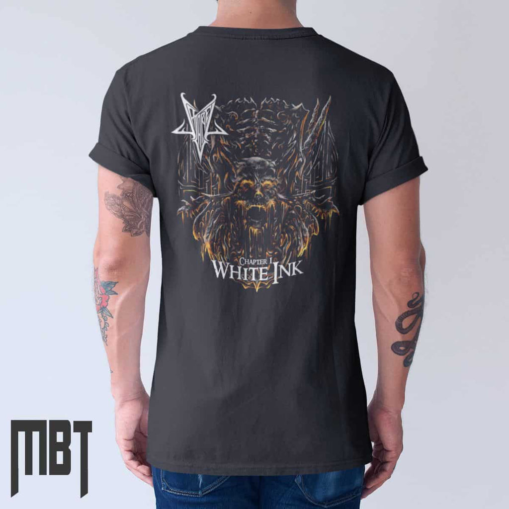 Satariel Band T-Shirt, Satariel White Ink Cover Tee-Shirt, Black Metal Merch