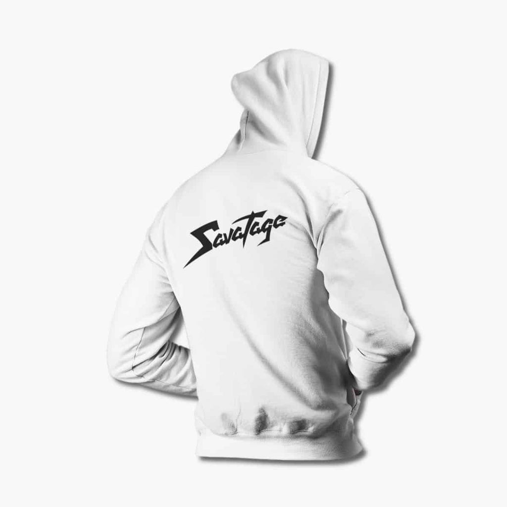 Savatage Zip Hoodie, Savatage Logo White Zipper Hoodie, Progressive Metal Merchandise