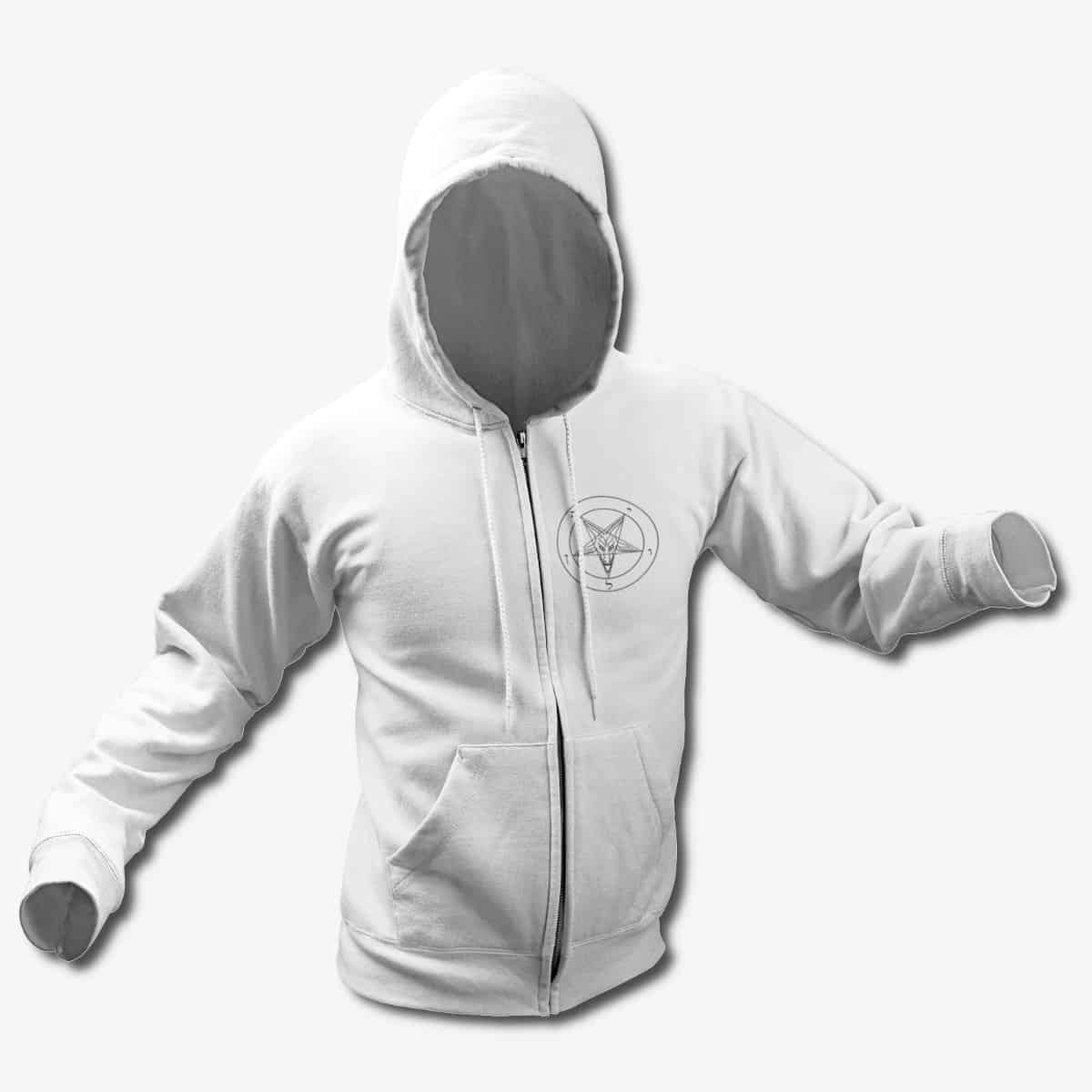 Sigil of Baphomet Zip Hoodie, Sigil of Baphomet White Black Zipper Hoodie