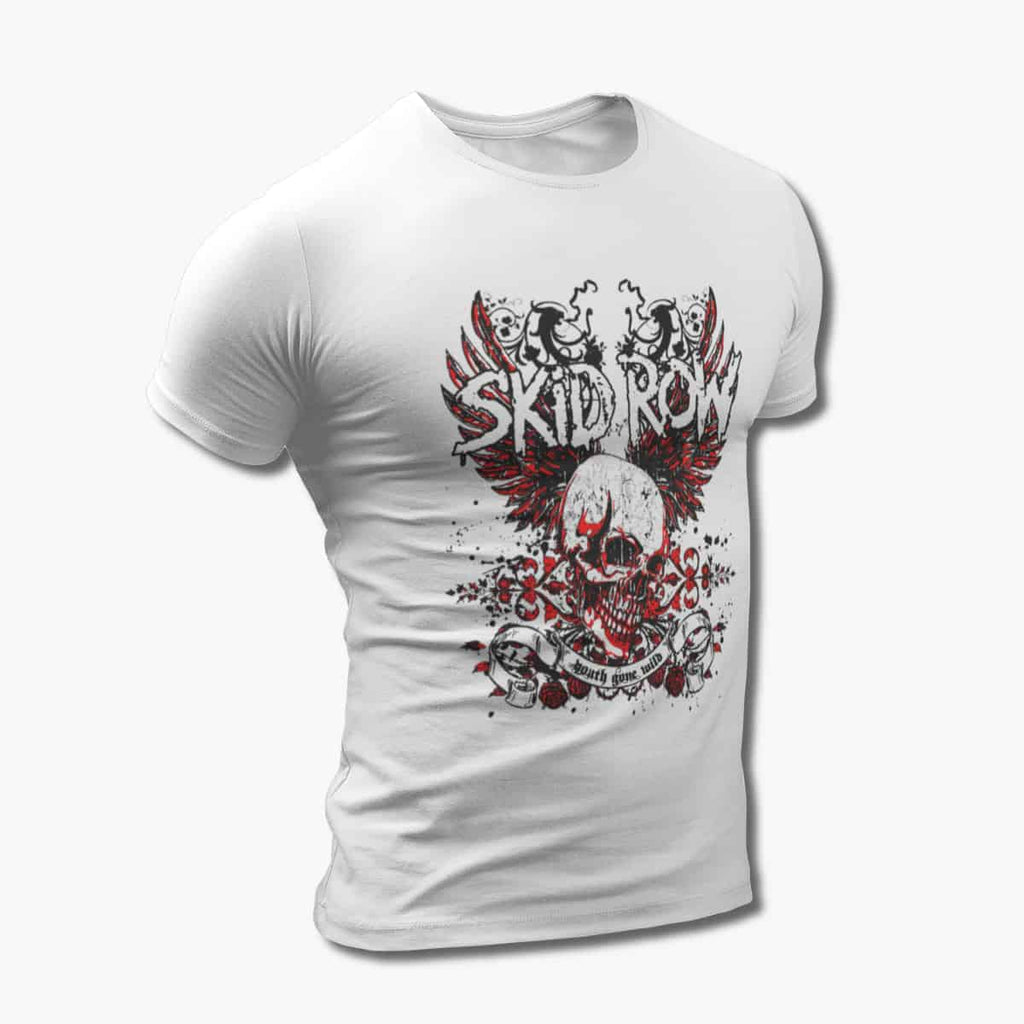 Skid Row Band T-Shirt, SkidRow Skull Artwork White Tee Shirt, Heavy Metal Merchandise