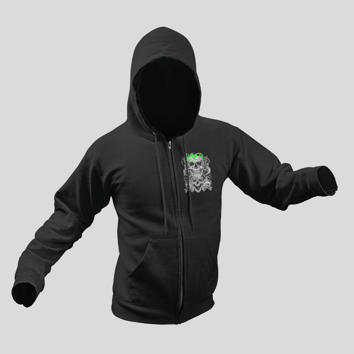 Slayer Zip Hoodie, Slayer Artwork Black Zip Sweatshirt