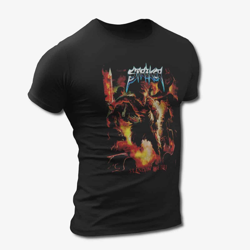 Striker T-Shirt, Striker Stand In The Fire Black T-Shirt, Power Metal Merchandise