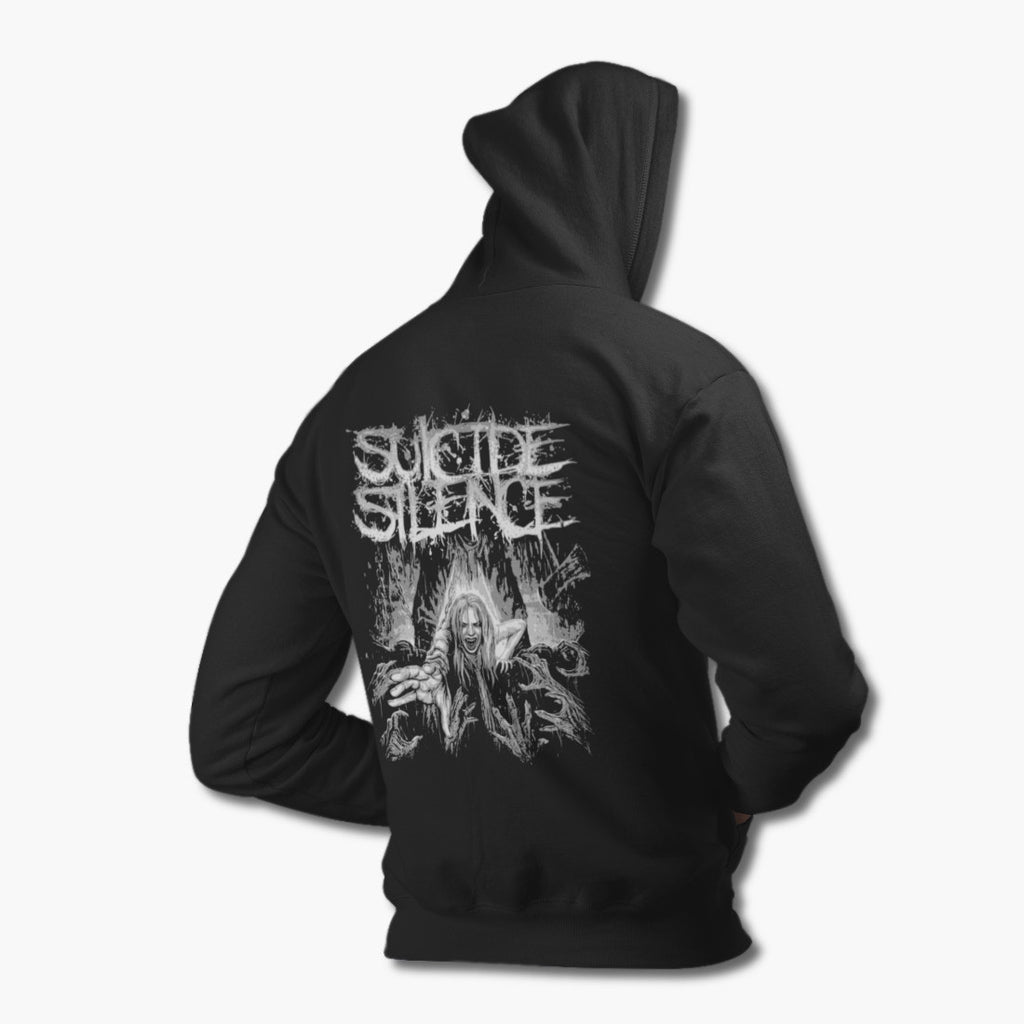 Suicide Silence Zip Hoodie, Suicide Silence Artwork Black Zip Sweatshirt