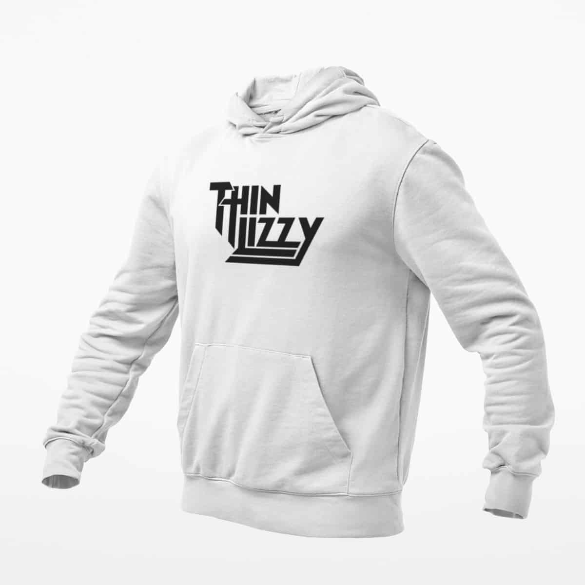 Thin Lizzy Hoodie, Thin Lizzy Logo White Hoodie, Heavy Metal Merchandise