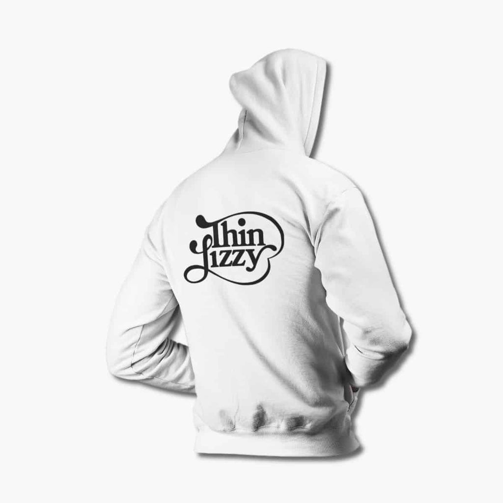 Thin Lizzy Zip Hoodie, Thin Lizzy Logo White Zipper Hoodie, Heavy Metal Merchandise