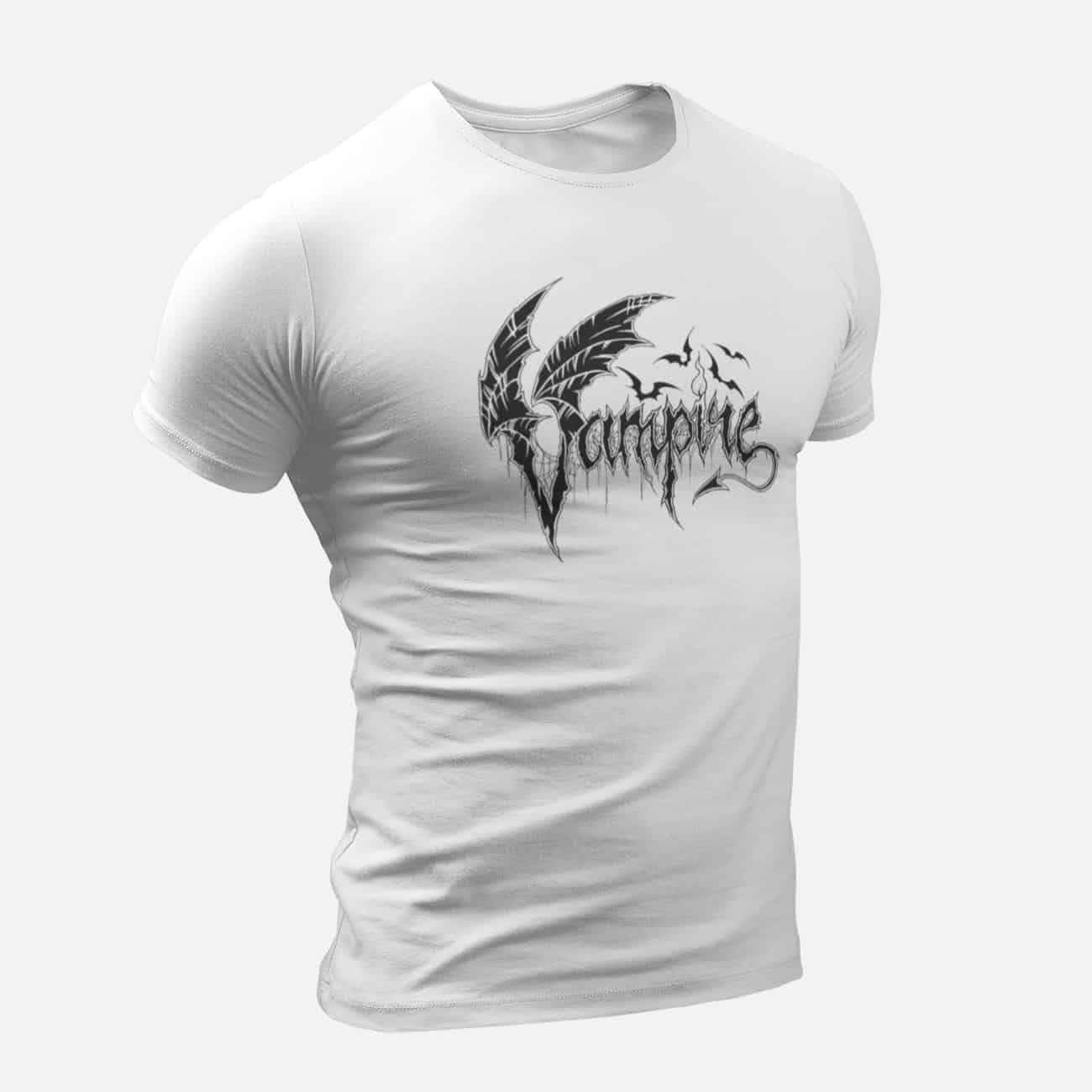 Vampire T-Shirt, Vampire Logo White T-Shirt, Thrash Metal Merchandise