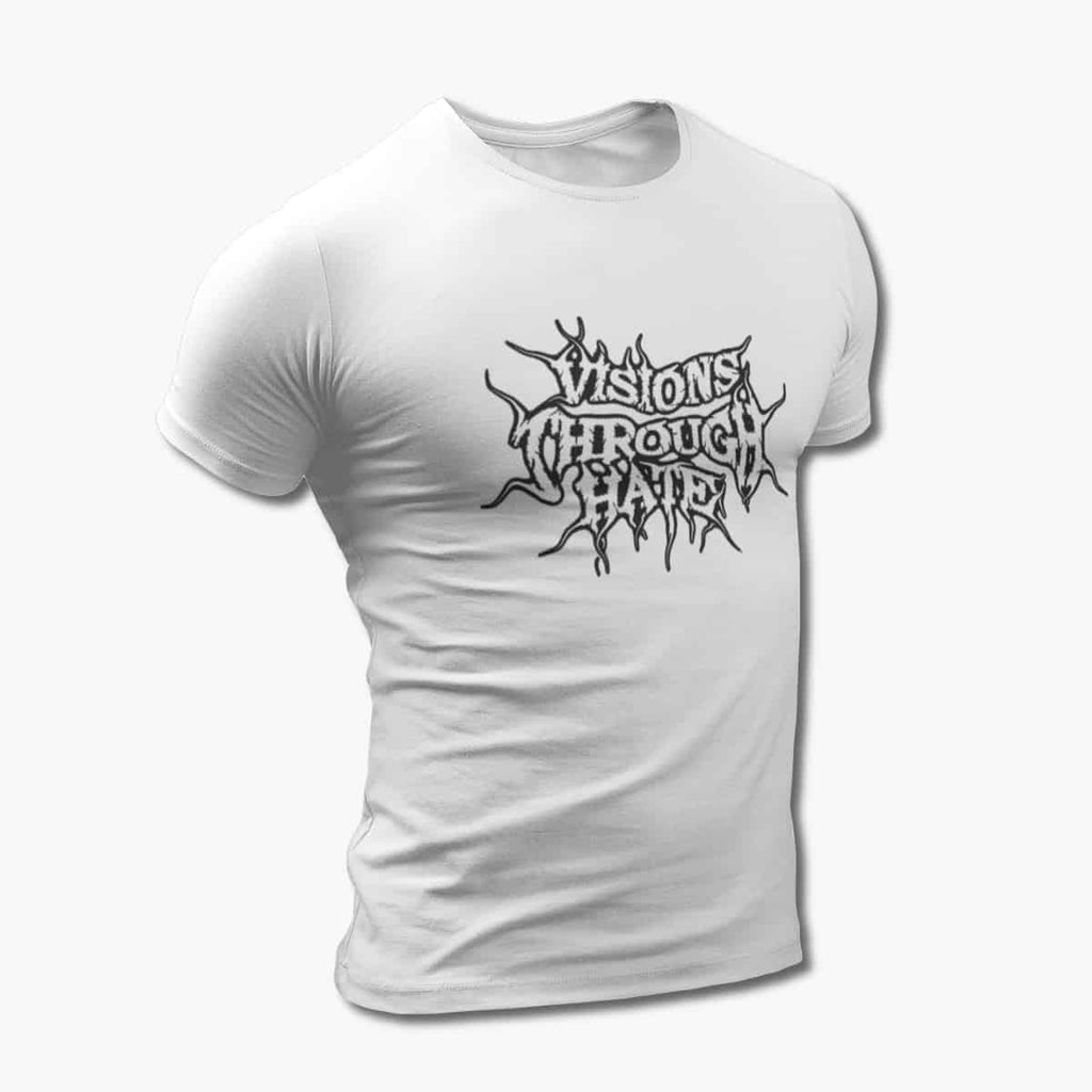 Visions Through Hate T-Shirt, Visions Through Hate Logo White Tee Shirt, Brutal Death Metal Merchandise